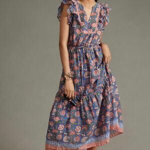 Anthropologie Velvet by Graham & Spencer rosalina cotton floral midi dress L